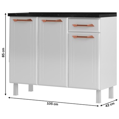 Armário de Cozinha em Aço Topázio 3 Portas 1 Gaveta Branco/Rosé - Telasul