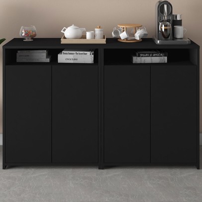 Armário para Escritório 4 Portas Preto 5676 - Artany Móveis