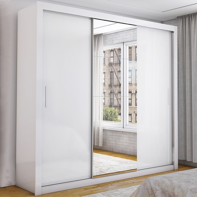 Guarda-Roupa Casal 3 Portas de Correr com Espelho 4 Gavetas Isabela Luxo Branco - Carioca Móveis