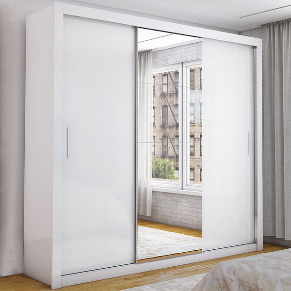 Guarda-Roupa Casal 3 Portas de Correr com Espelho 4 Gavetas Isabela Luxo Branco - Carioca Móveis