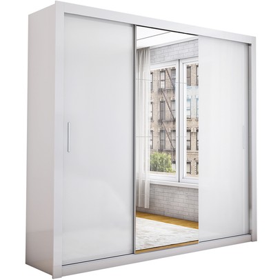 Guarda-Roupa Casal 3 Portas de Correr com Espelho 4 Gavetas Isabela Luxo Branco - Carioca Móveis