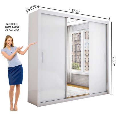 Guarda-Roupa Casal 3 Portas de Correr com Espelho 4 Gavetas Isabela Luxo Branco - Carioca Móveis