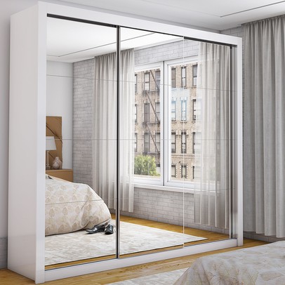 Guarda-Roupa Casal com Espelho 3 Portas de Correr Isabela Master Branco - Carioca Móveis