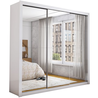 Guarda-Roupa Casal com Espelho 3 Portas de Correr Isabela Master Branco - Carioca Móveis