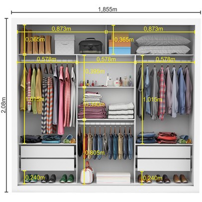 Guarda-Roupa Casal com Espelho 3 Portas de Correr Isabela Master Branco - Carioca Móveis