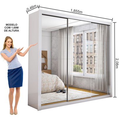 Guarda-Roupa Casal com Espelho 3 Portas de Correr Isabela Master Branco - Carioca Móveis