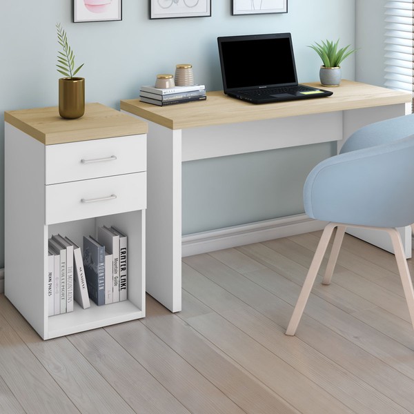 Escritório Completo 2 Gavetas Olmo/Branco - Artany Moveis