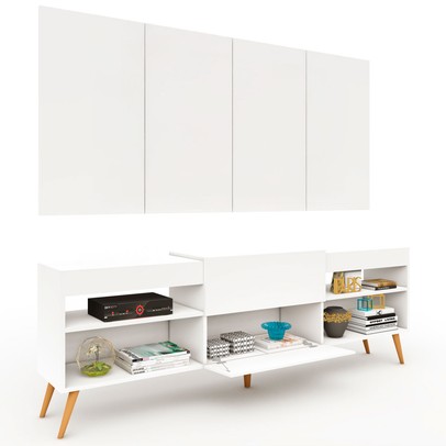 Rack com Painel para TV Até 60 Polegadas Milão 1 Porta 2 Prateleiras Branco - Panorama Móveis