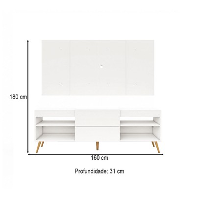 Rack com Painel para TV Até 60 Polegadas Milão 1 Porta 2 Prateleiras Branco - Panorama Móveis