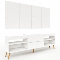 Rack com Painel para TV Até 60 Polegadas Milão 1 Porta 2 Prateleiras Branco - Panorama Móveis