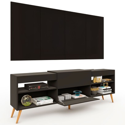 Rack com Painel para TV Até 60 Polegadas Milão 1 Porta 2 Prateleiras Preto - Panorama Móveis