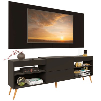 Rack com Painel para TV Até 60 Polegadas Milão 1 Porta 2 Prateleiras Preto - Panorama Móveis