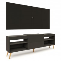 Rack com Painel para TV Até 60 Polegadas Milão 1 Porta 2 Prateleiras Preto - Panorama Móveis