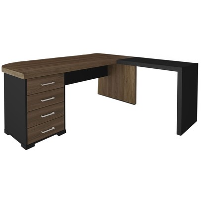 Mesa para Escritório com Apoio 4 Gavetas 6106 Charuto/Preto - Artany Móveis