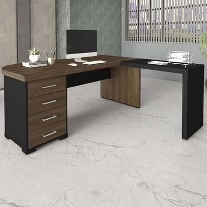 Mesa para Escritório com Apoio 4 Gavetas 6106 Charuto/Preto - Artany Móveis