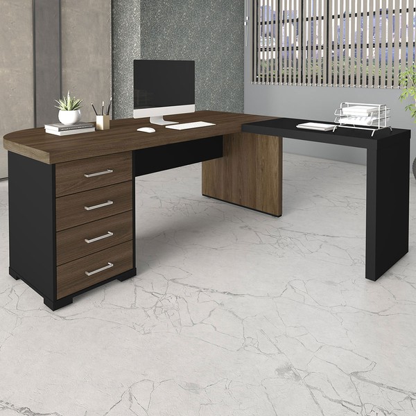 Mesa para Escritório com Apoio 4 Gavetas 6106 Charuto/Preto - Artany Móveis