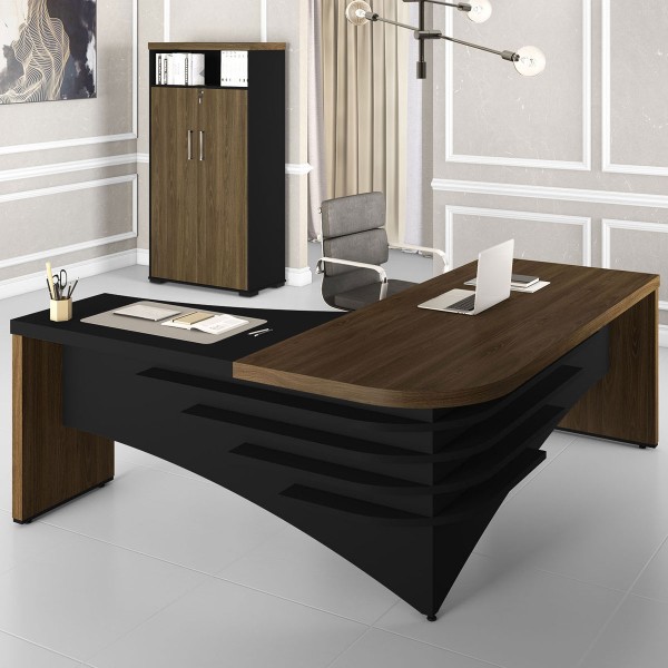 Escritório Completo 2 Portas 3 Prateleiras Charuto/Preto - Artany Móveis