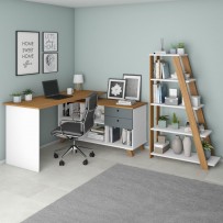 Escritório Completo Home Office 2 Gavetas Freijo/Grafito/Branco - Artany Móveis