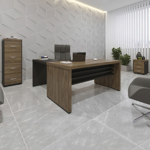 Escritório Completo 7 Gavetas Charuto/Preto - Artany Móveis