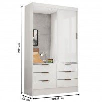 Guarda-Roupa Solteiro Sevilha 2 Portas 6 Gavetas Branco - Carioca Móveis