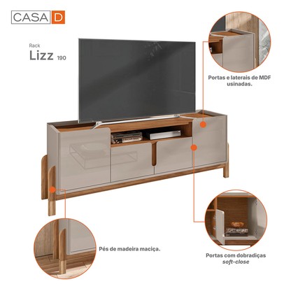 Rack para TV Até 60 Polegadas Lizz 4 Portas Off White/Cedro - Casa D