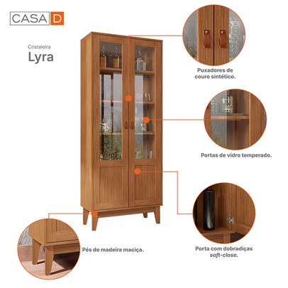 Cristaleira Lyra 2 Portas 3 Prateleiras Cedro - Casa D