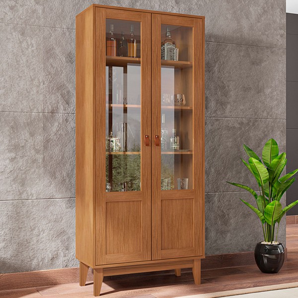 Cristaleira Lyra 2 Portas 3 Prateleiras Cedro - Casa D