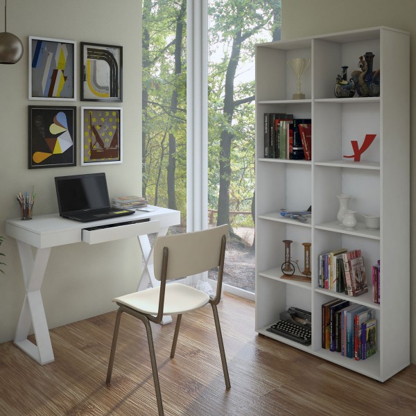 Escritório Completo Home Office 1 Gaveta 8 Prateleiras Branco - Artany Móveis