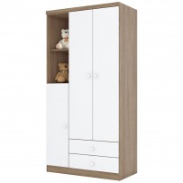 Guarda-Roupa Infantil Pique-Esconde 3 Portas 2 Gavetas Rústico/Branco - Henn