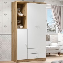 Guarda-Roupa Infantil Pique-Esconde 3 Portas 2 Gavetas Rústico/Branco - Henn