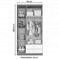 Guarda-Roupa Infantil Pique-Esconde 3 Portas 2 Gavetas Rústico/Branco - Henn
