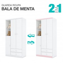 Guarda-Roupa Infantil Pique-Esconde Flex 3 Portas 2 Gavetas Branco/Rosa Chá - Henn