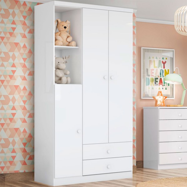 Guarda-Roupa Infantil Pique-Esconde Flex 3 Portas 2 Gavetas Branco/Rosa Chá - Henn