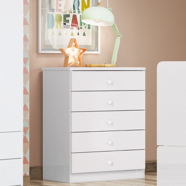 Cômoda Infantil Pique-Esconde 5 Gavetas Branco - Henn