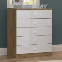 Cômoda Infantil Pique-Esconde 5 Gavetas Rústico/Branco - Henn