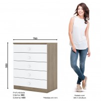 Cômoda Infantil Pique-Esconde 5 Gavetas Rústico/Branco - Henn