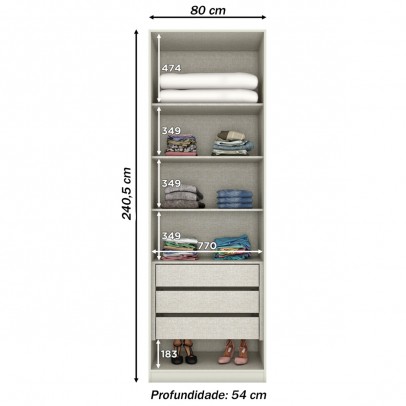 Guarda-Roupa Solteiro Modulado 80 Cm Predileto 2 Portas 3 Gavetas Areia Hp - Henn