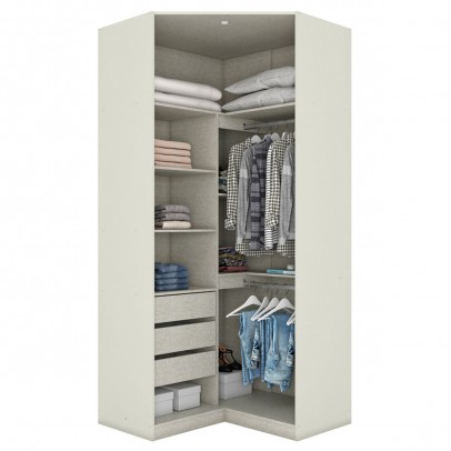 Guarda-Roupa Solteiro Modulado de Canto Predileto 2 Portas com Espelho Areia Hp/Jequitiba - Henn