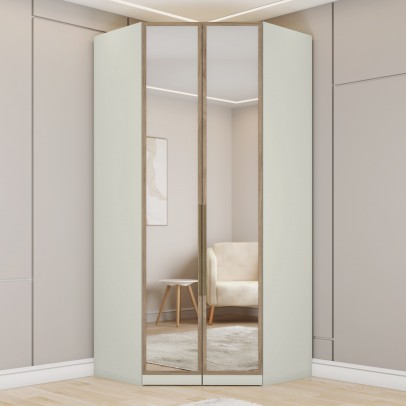 Guarda-Roupa Solteiro Modulado de Canto Predileto 2 Portas com Espelho Areia Hp/Jequitiba - Henn