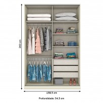 Guarda-Roupa Solteiro Modulado Predileto 2 Portas 3 Gavetas Areia Hp - Henn