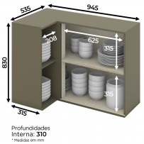 Armário Aéreo Cozinha Canto Reto évelin 1 Porta Duna/Cristal - Henn