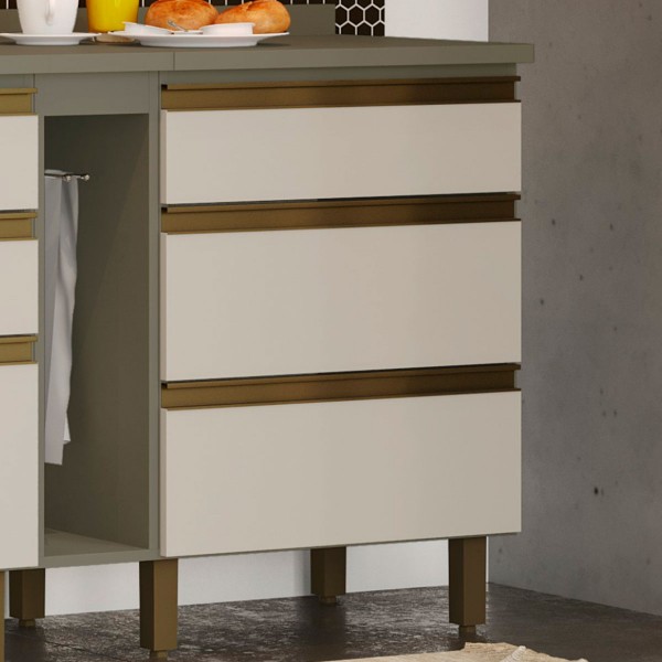 Armário de Cozinha évelin 3 Gavetas Duna/Cristal - Henn