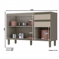 Balcão de Cozinha évelin 3 Portas 2 Gavetas Duna/Cristal - Henn