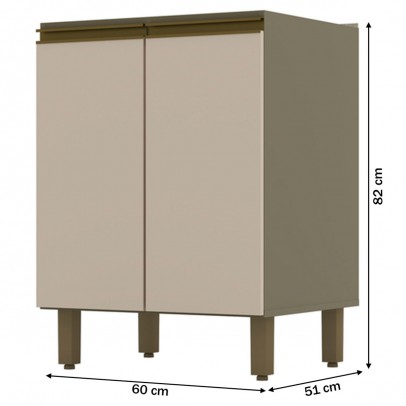 Armário de Cozinha 60 Cm évelin 2 Portas 1 Prateleira Duna/Cristal - Henn