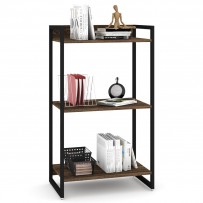 Estante para Livros Industrial Aço 3 Prateleiras Nogal/Preto - Panorama Móveis