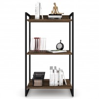 Estante para Livros Industrial Aço 3 Prateleiras Nogal/Preto - Panorama Móveis