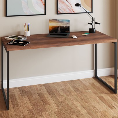 Mesa Escrivaninha Industrial Aço 150 Nogal/Preto - Panorama Móveis