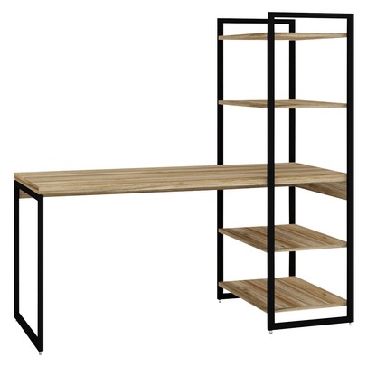 Mesa Escrivaninha Flex Industrial Aço 4 Prateleiras Carvalho/Preto - Panorama Móveis