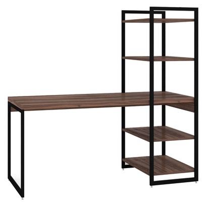 Mesa Escrivaninha Flex Industrial Aço 4 Prateleiras Nogal/Preto - Panorama Móveis