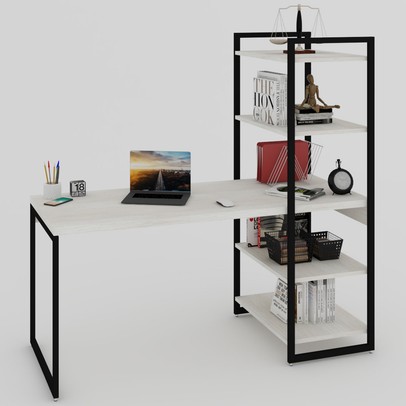 Mesa Escrivaninha Flex Industrial Aço 4 Prateleiras Snow/Preto - Panorama Móveis